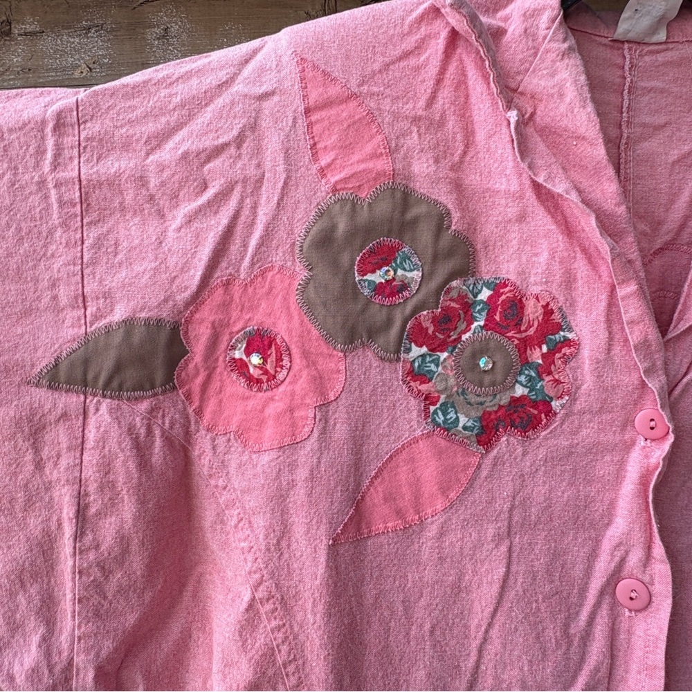 Cottage Core Vintage Pink Floral Embroidered Shorts Jumpsuit - Picture 4 of 11